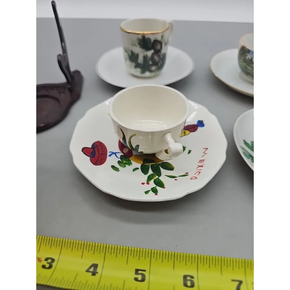 Vintage Miniature Tea Cup And Saucer Japan Mexico Maine  Lot Of 5 1‎ Stand